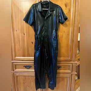 Lulus women black leather jumpsuit size XL